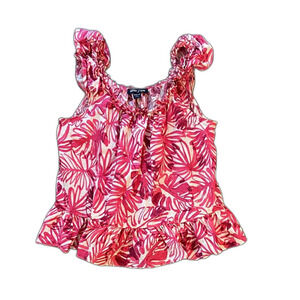 Nautica Pink Leaf-Print Ruffle-Trim Cami